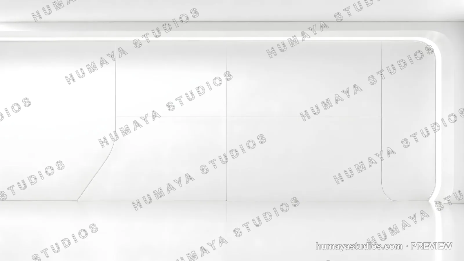 Futuristic white empty room interior with curved glowing light panels