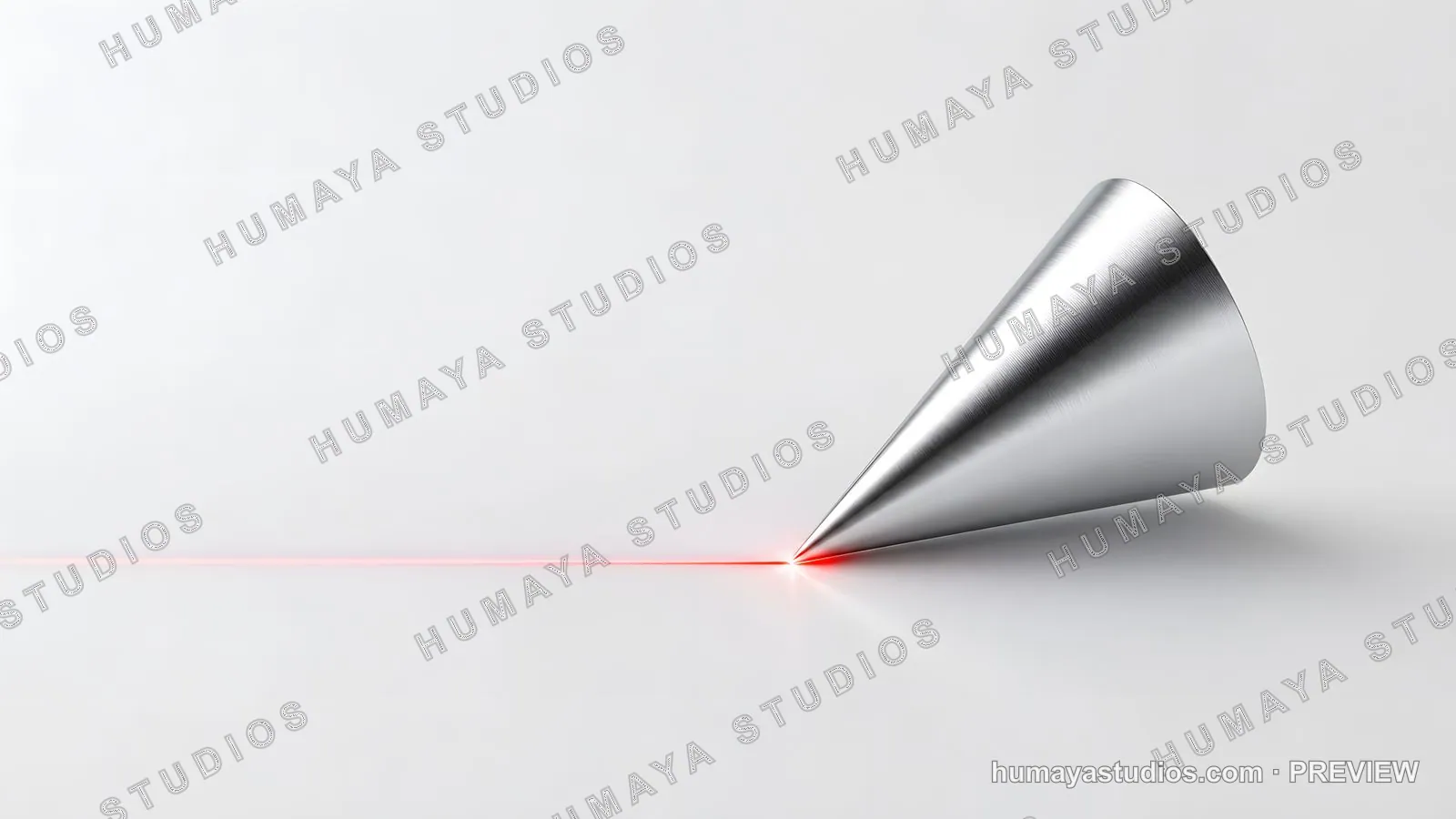 Metallic Cone Pointed at a Glowing Red Laser Beam