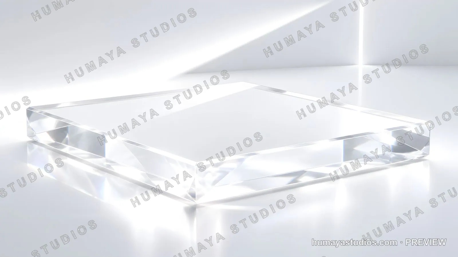 Transparent acrylic podium display on white studio floor background
