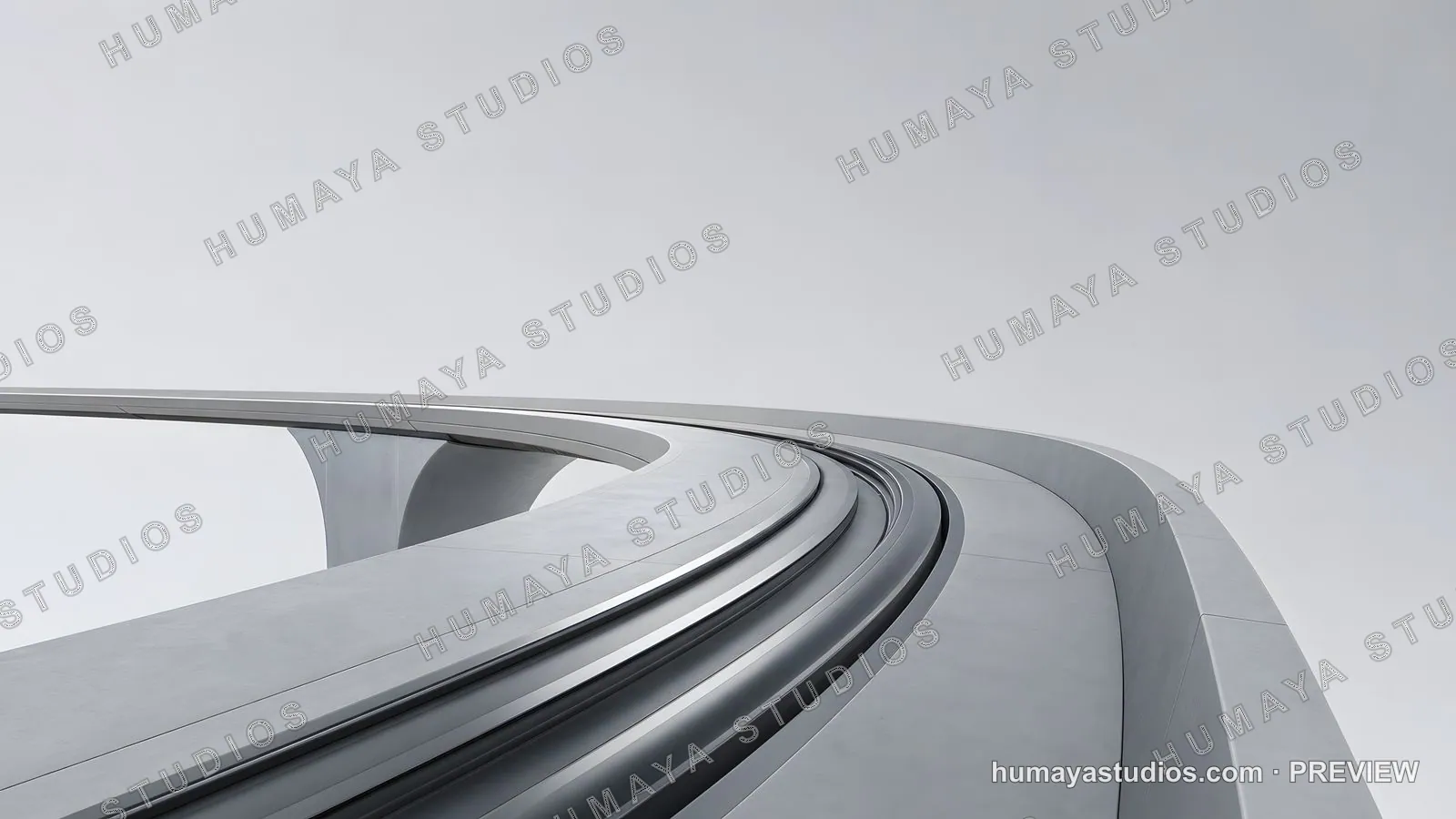 Futuristic Elevated Train Track Curve Minimalist Architecture