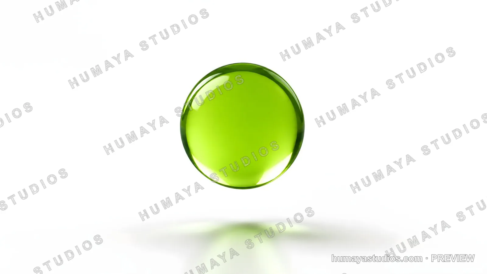 Green glass sphere floating over white background