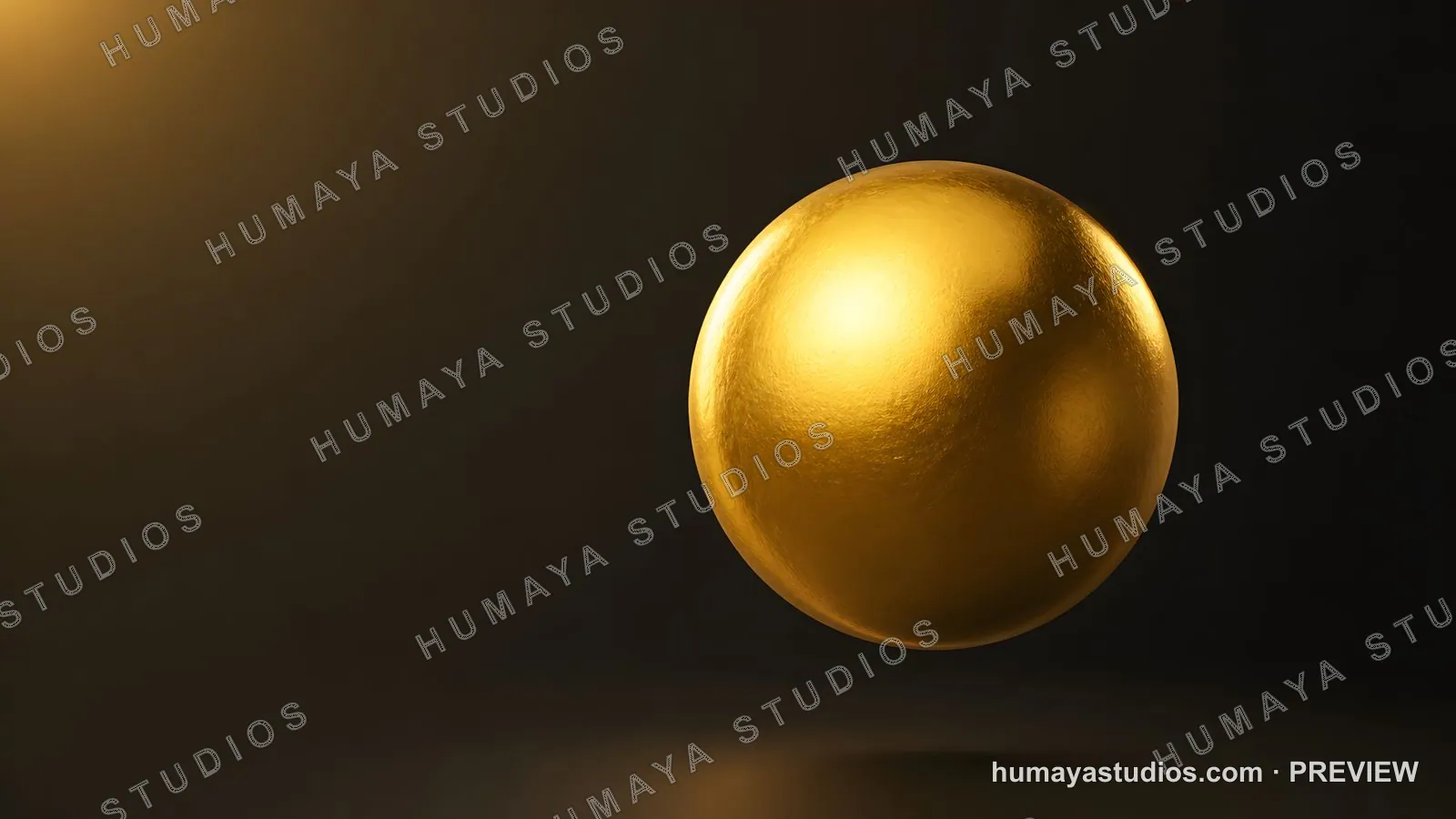 Golden sphere floating on dark background with dramatic light