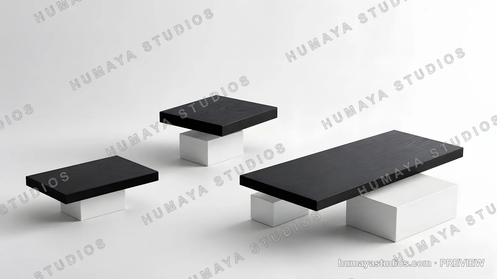 Minimalist Black and White Tables on White Background