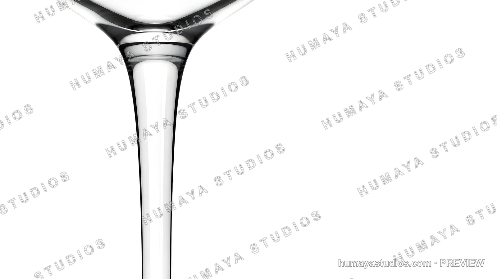 Close-up of a Crystal Wine Glass Stem and Bowl on White Background