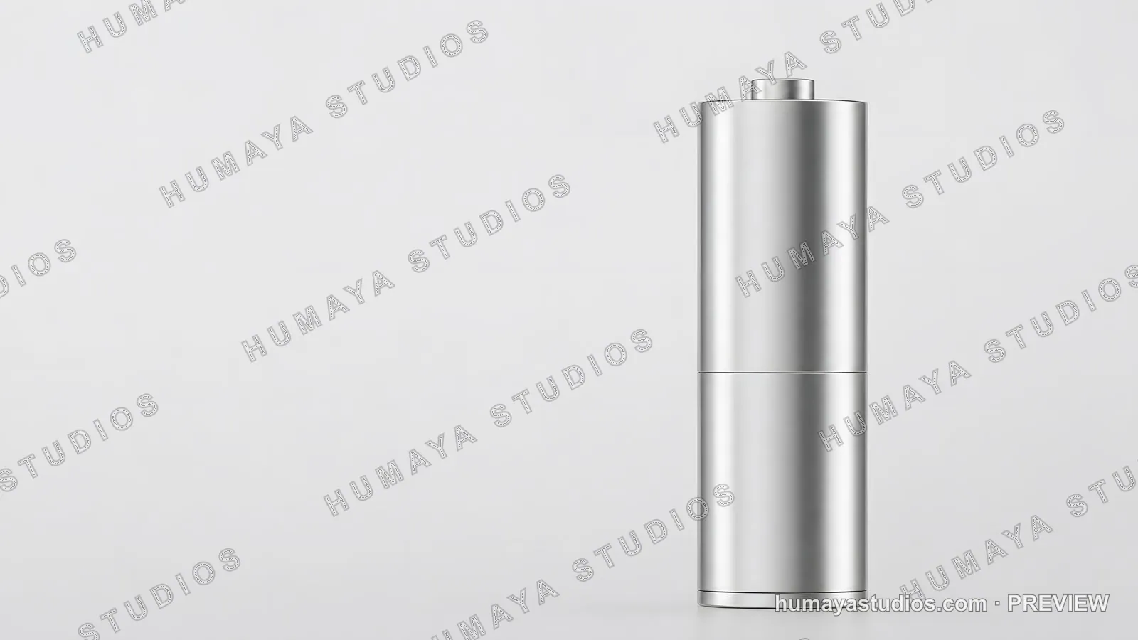 Metal cylinder battery mockup on white background