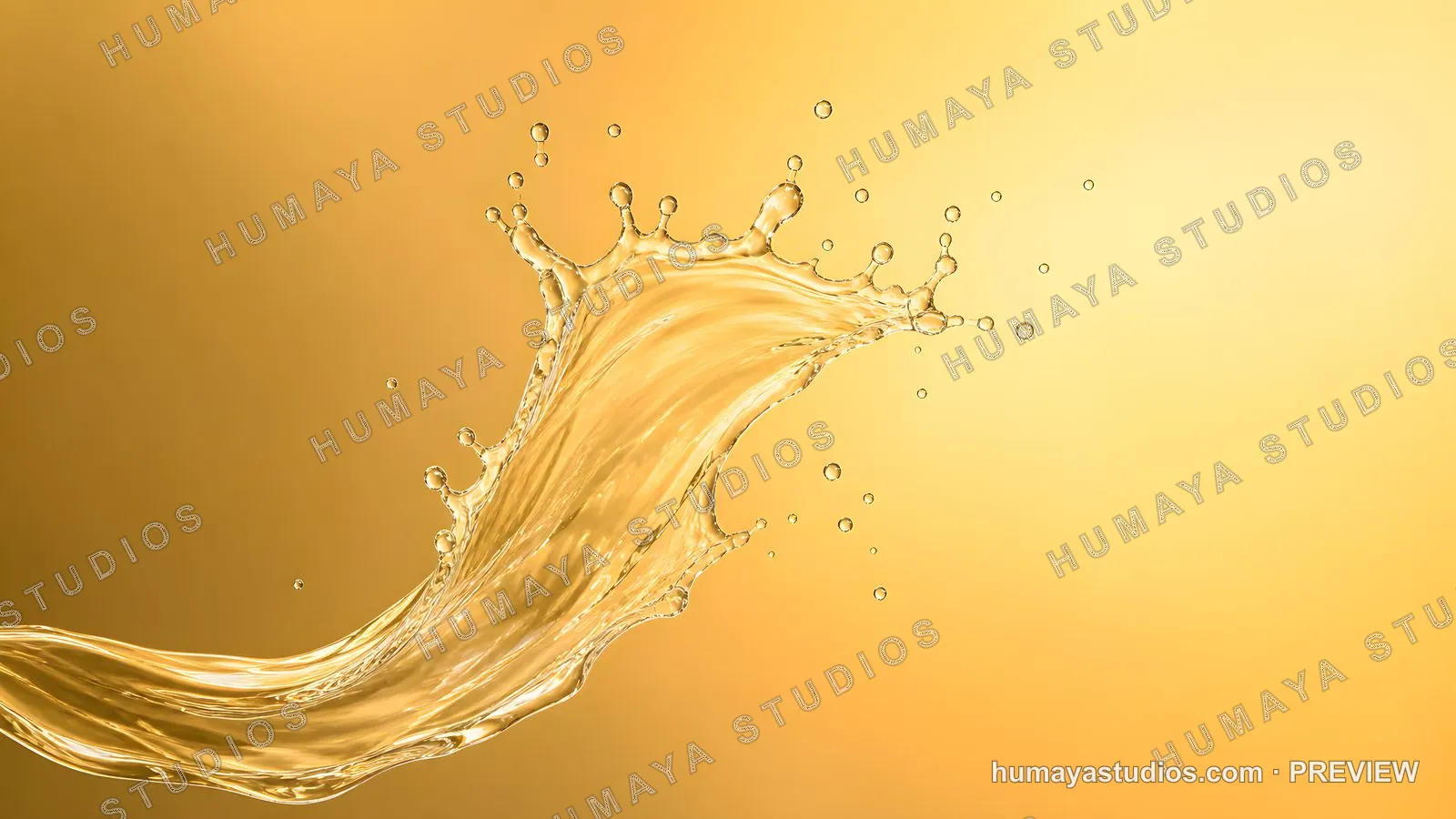 Dynamic splash of golden liquid on warm background