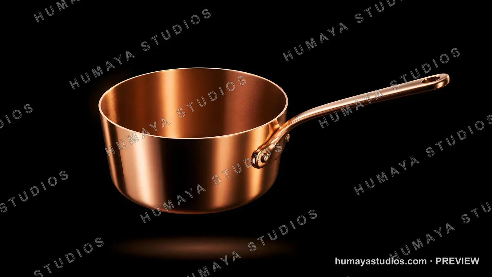 Polished Copper Saucepan on Black Background