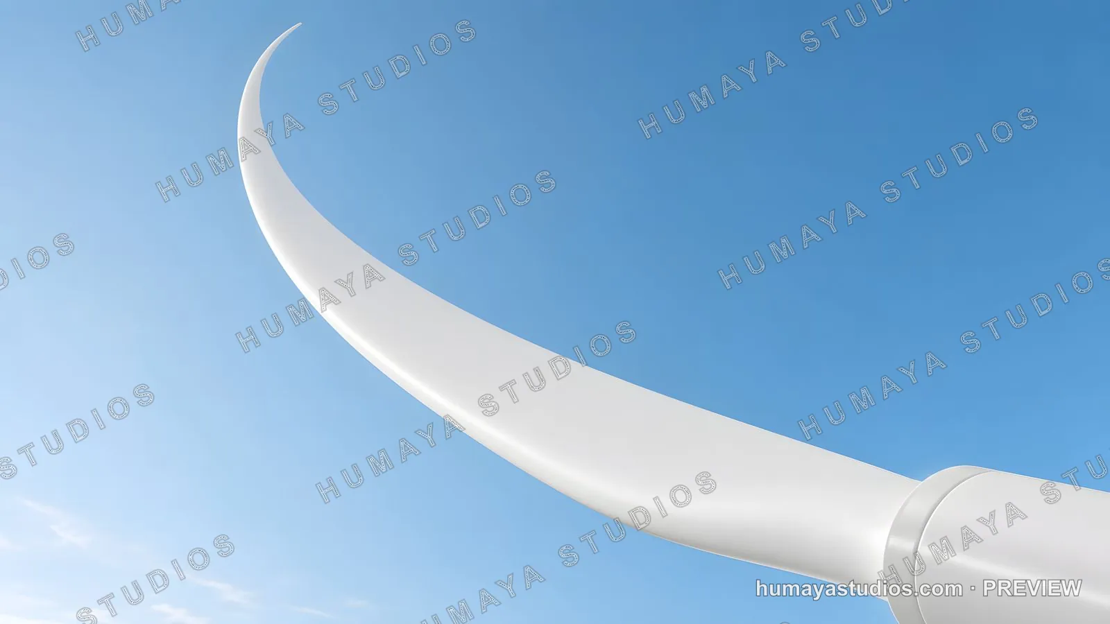 Wind Turbine Blade Sweeping Across Clear Blue Sky