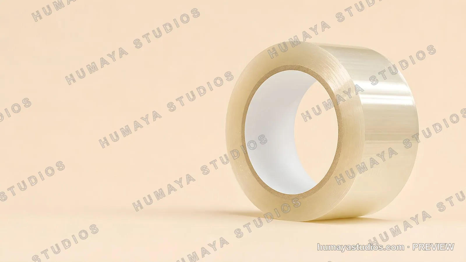 Clear Adhesive Packing Tape Roll on Beige Background