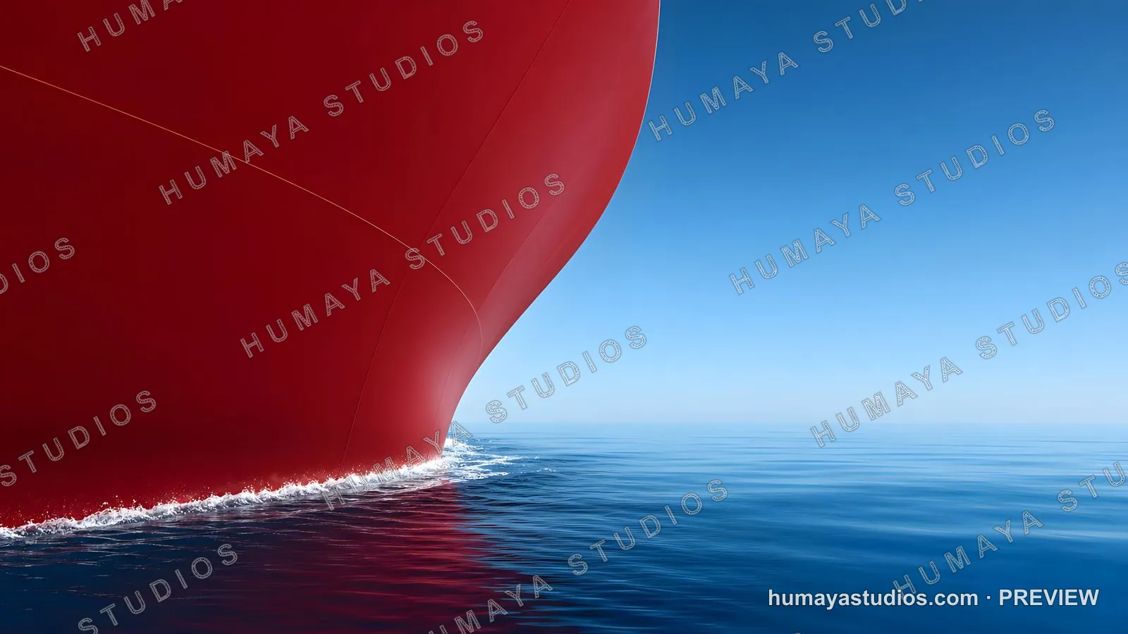 Red Ship Bow Cutting Through Blue Ocean Water