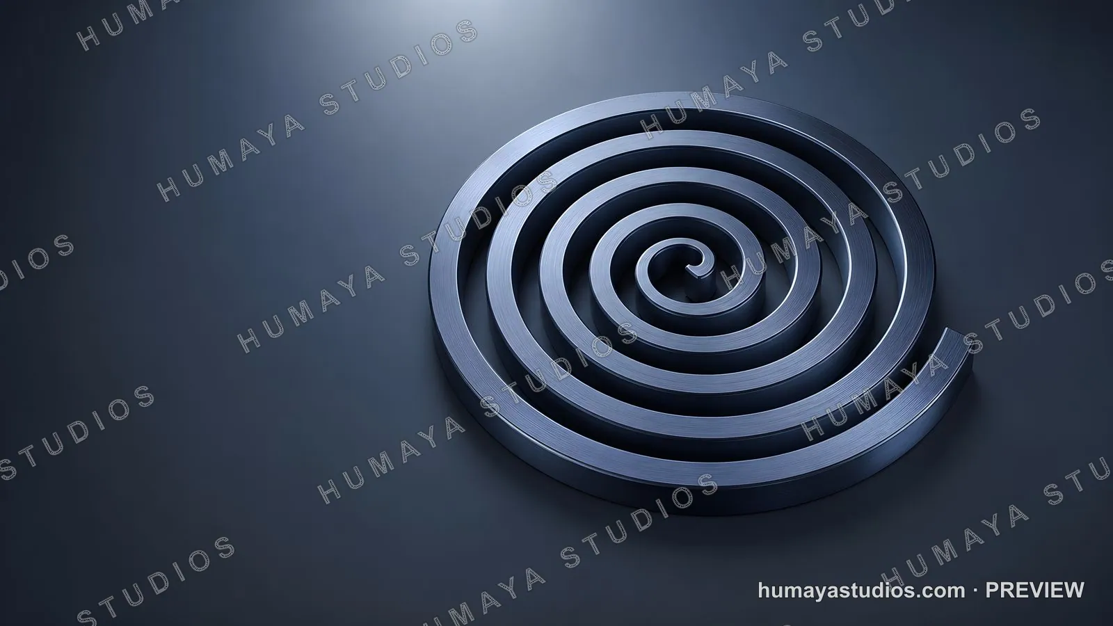 Metal spiral coil abstract shape on dark blue background