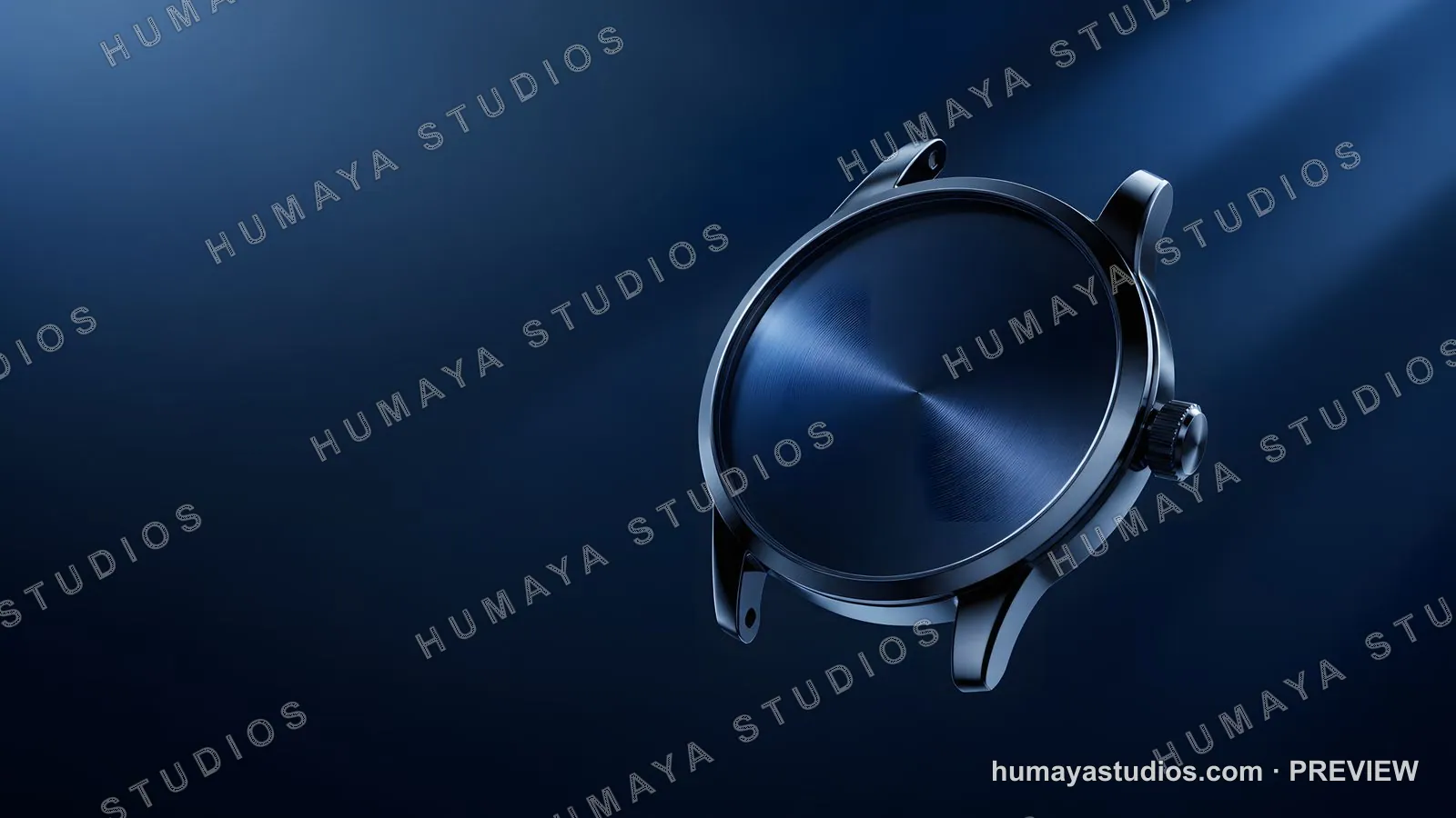 Modern blue smartwatch case mockup on dark background