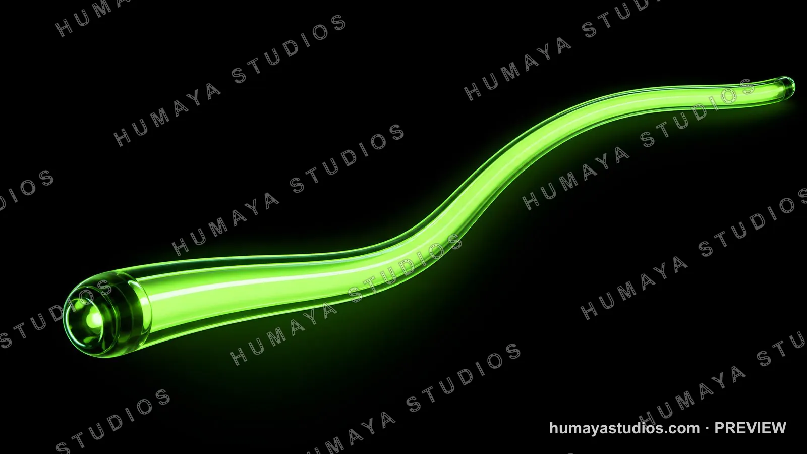 Glowing Green Glass Tube Wave on Black Background