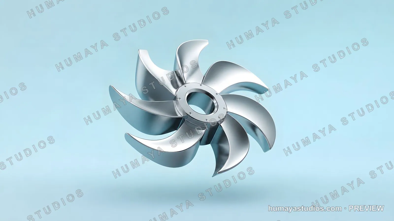 Metallic Propeller Blade Isolated on Light Blue Background