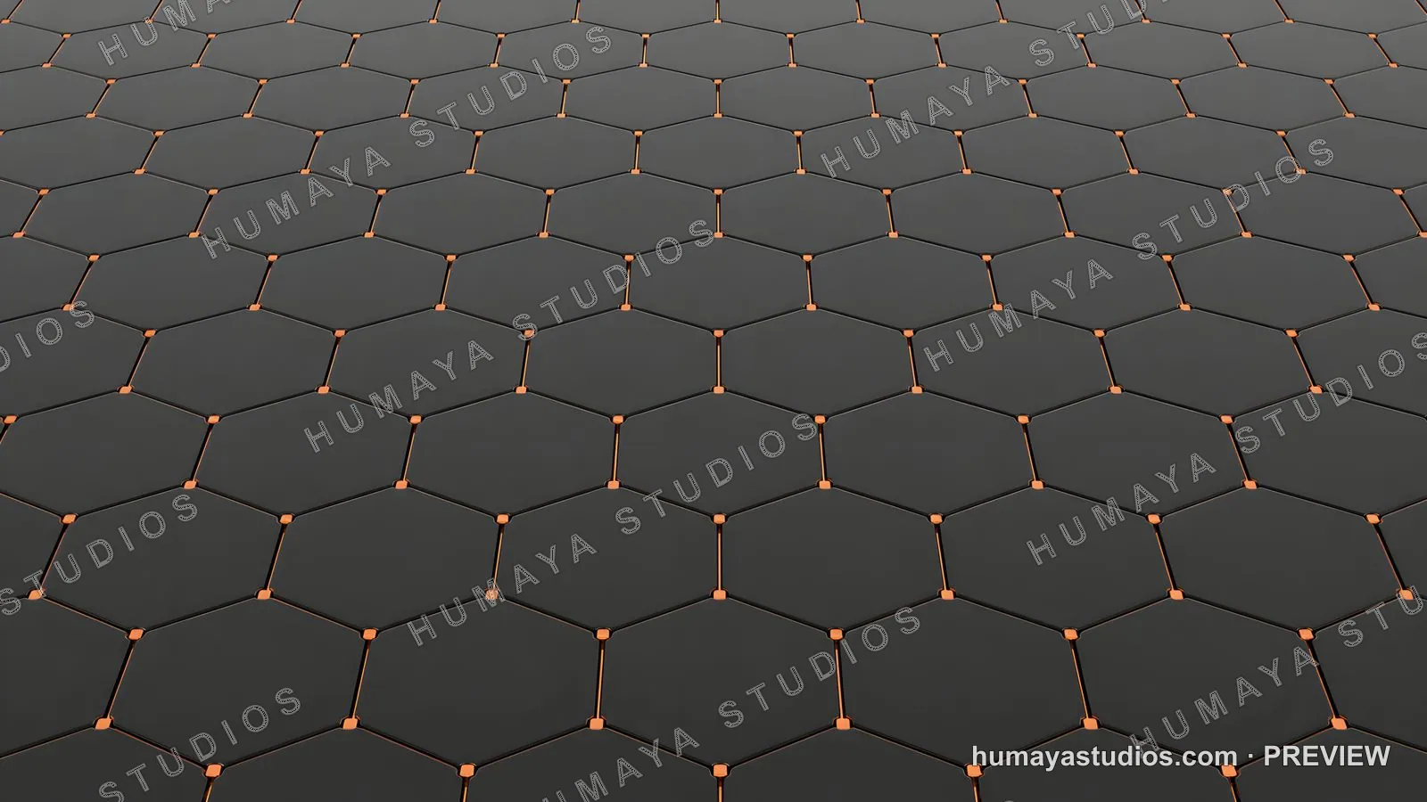 Futuristic Black Hexagon Tiles with Glowing Orange Gaps Background