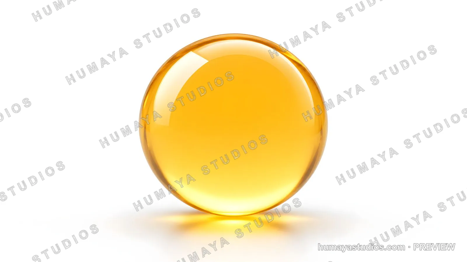 Yellow glass sphere reflecting light on white background