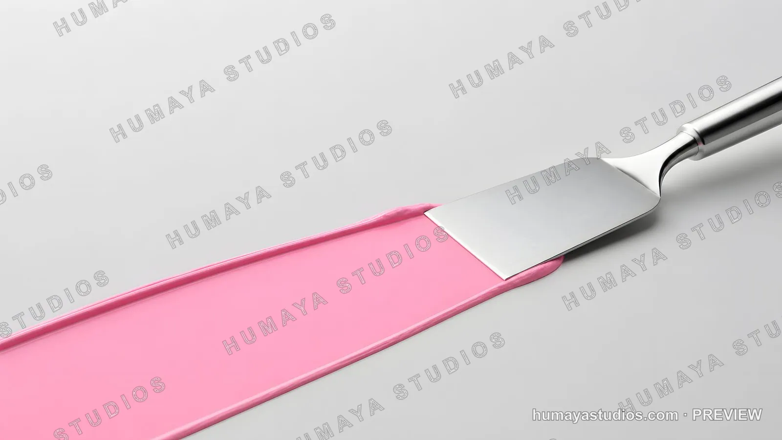 Pink Paint Stroke Applied with Metal Spatula on White