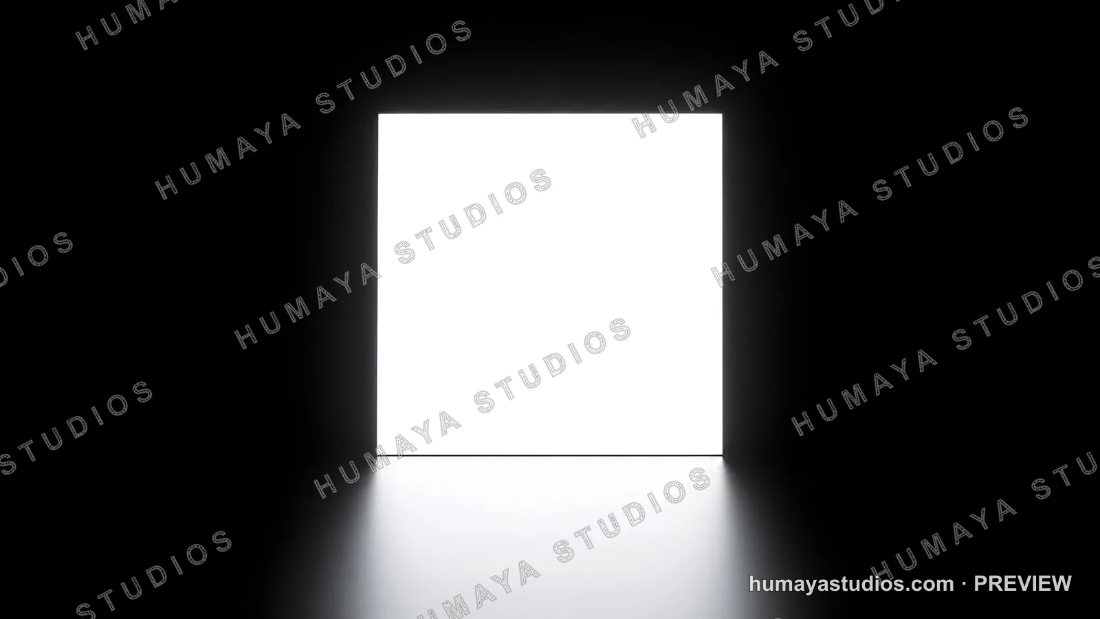 Glowing square light panel illuminating a dark room background