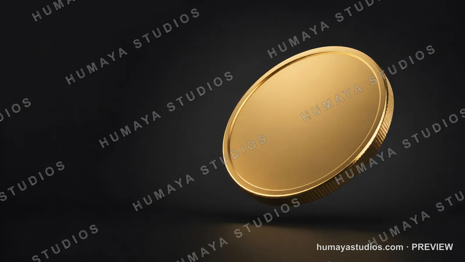 Blank Gold Coin Floating on Dark Background