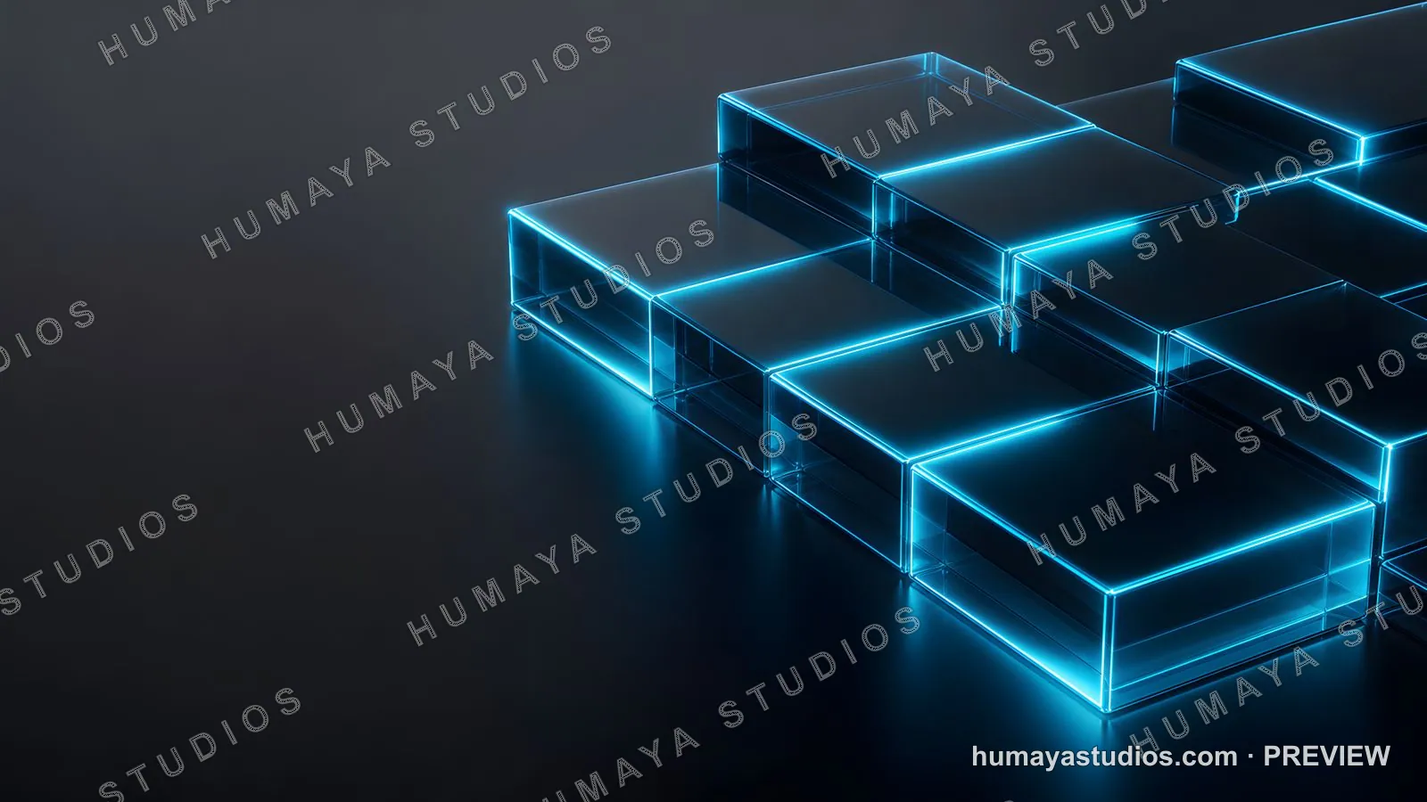 Futuristic Neon Blue Glowing Glass Cubes Abstract Background