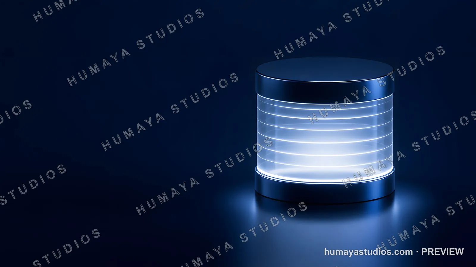 Futuristic Glowing Cylinder Pod on Dark Blue Surface