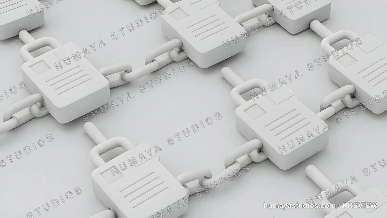 Blockchain Data Security Concept with Interlinked White Padlocks