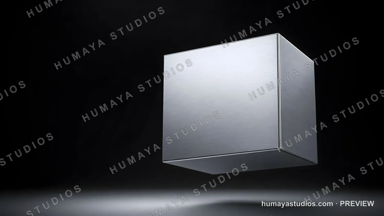 Floating Brushed Steel Cube on Black Background
