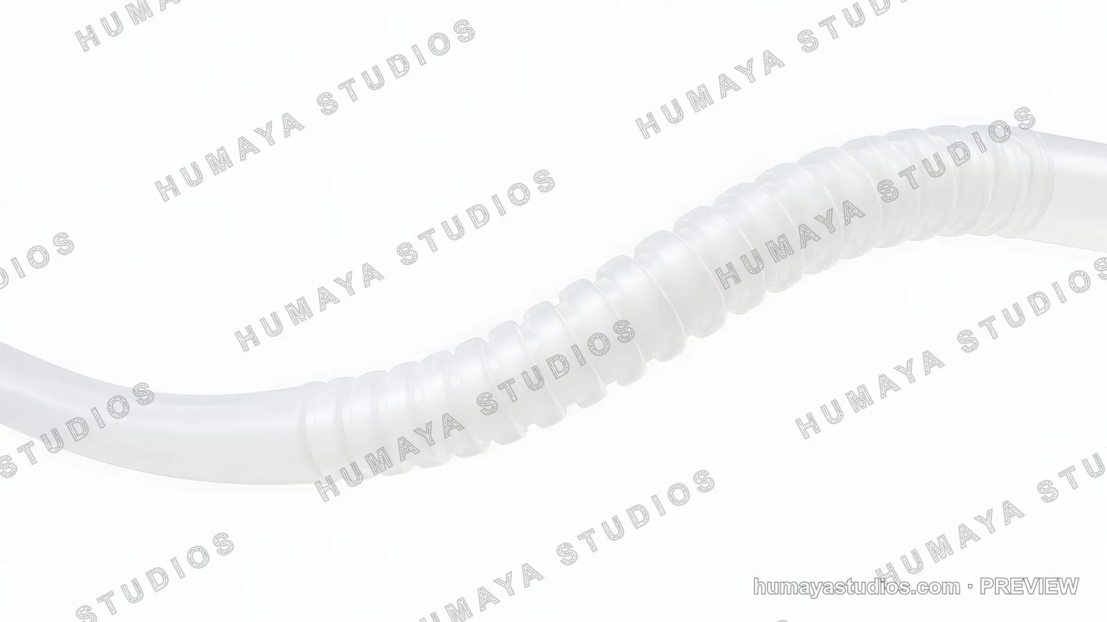 White flexible corrugated plastic hose tubing isolated on white