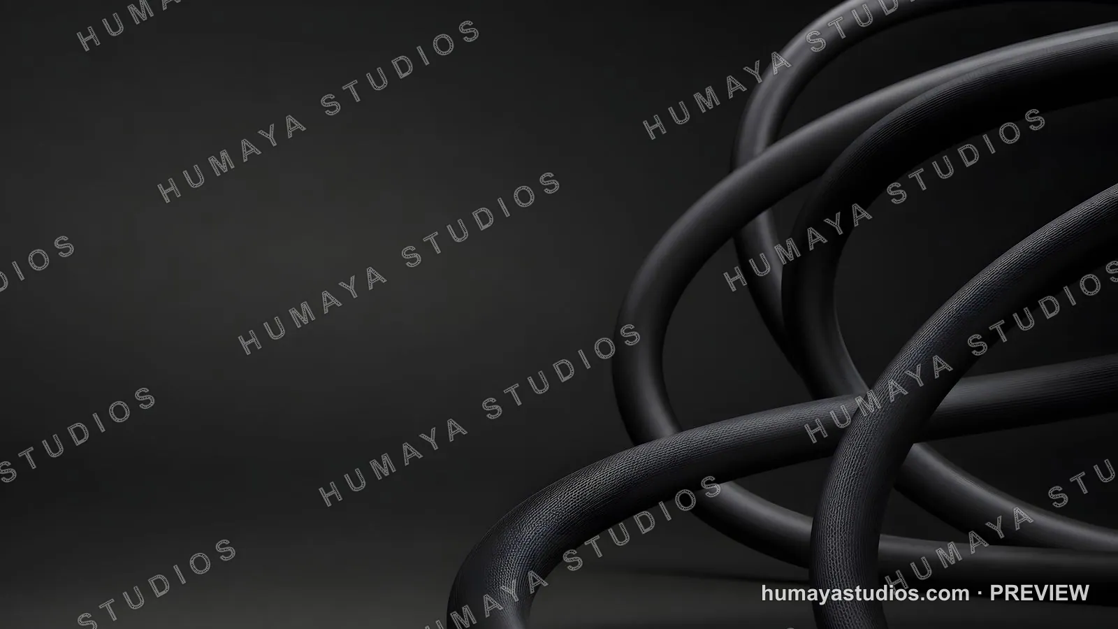 Abstract Black Cords and Wires Tangled in Minimalist Dark Studio