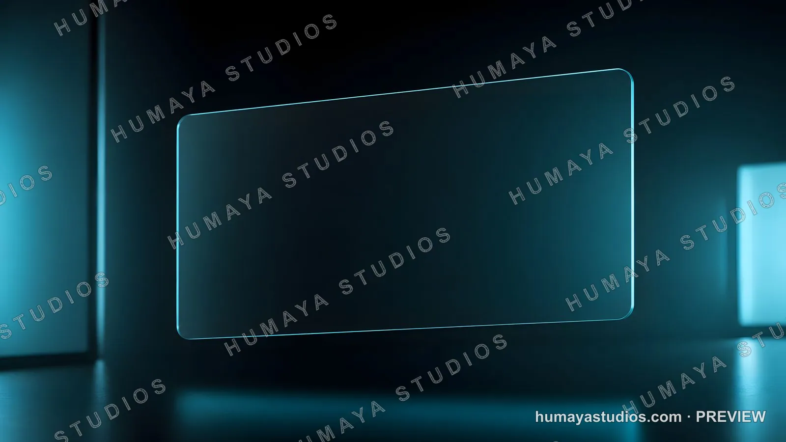 Futuristic Glass Screen Floating in Dark Room with Blue Glow