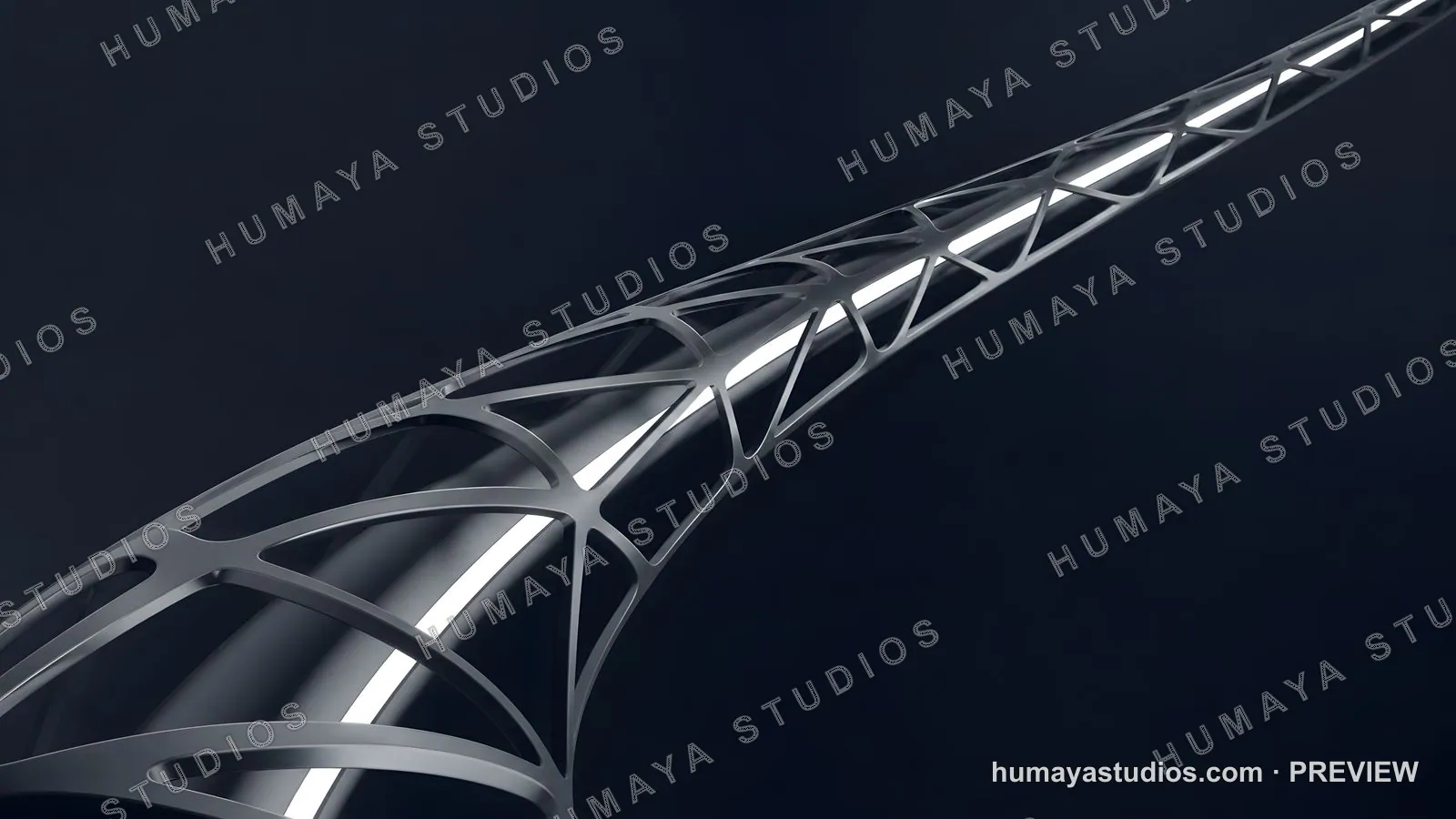 Futuristic Metallic Lattice Tube Tunnel in Deep Space