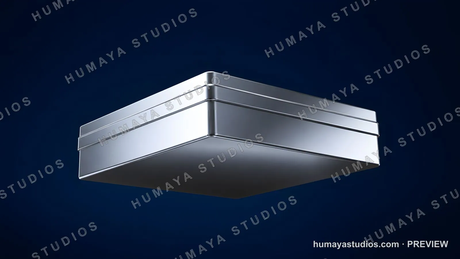 Metallic Box with Lid Floating on Blue Gradient Background