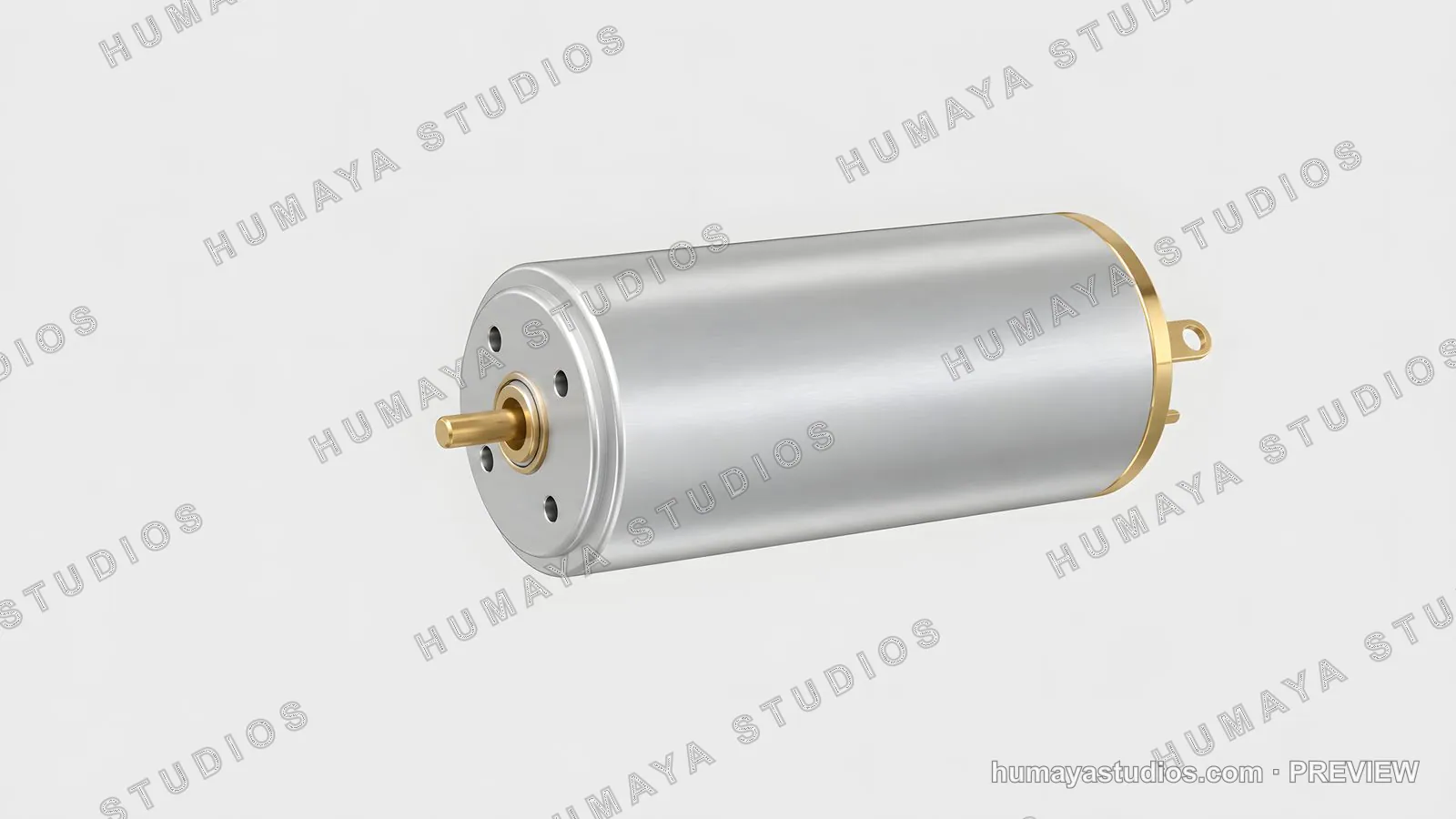 DC Electric Motor with Metal Shaft on White Background
