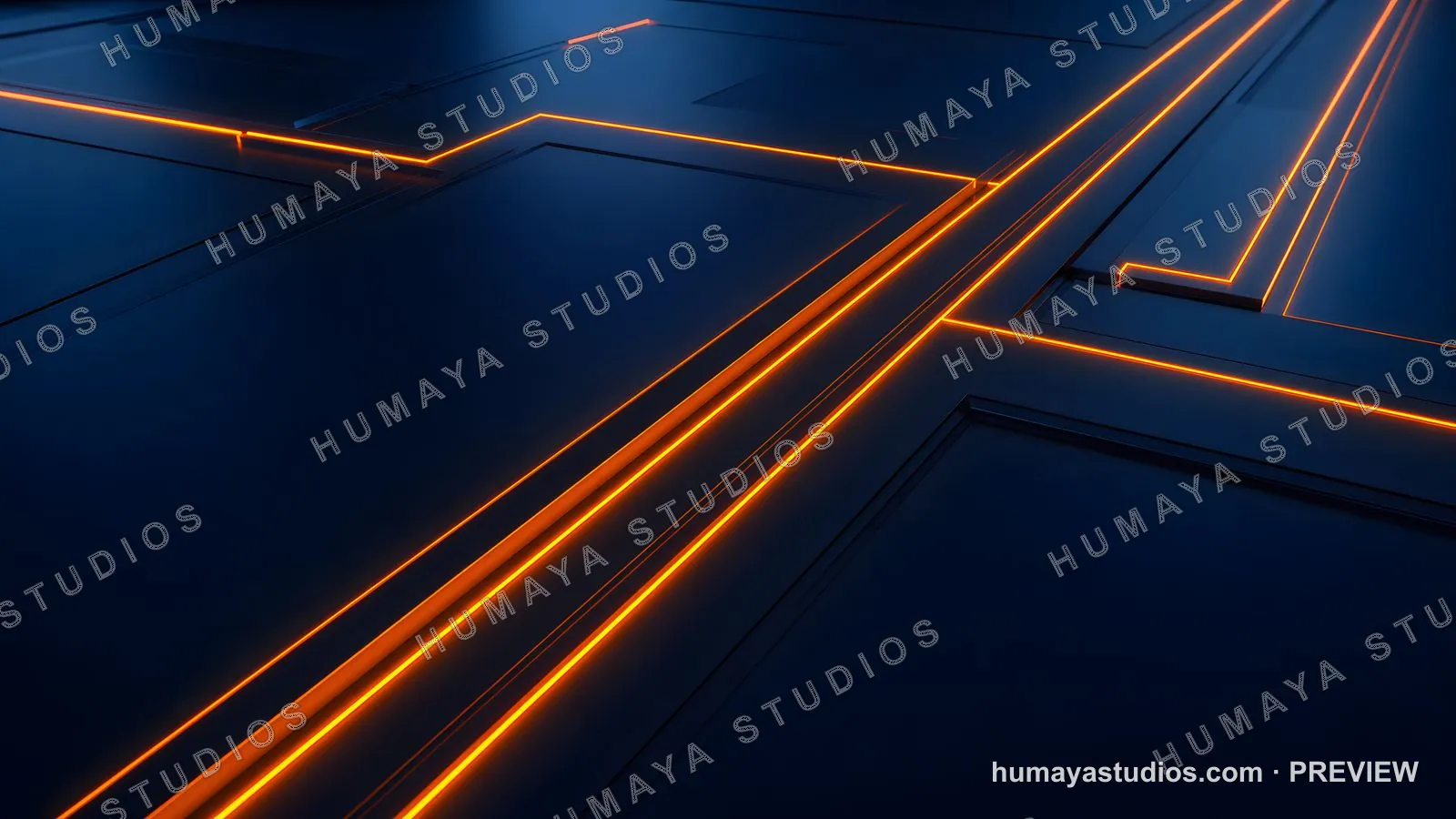 Futuristic Blue Sci-Fi Background with Glowing Orange Neon Lines