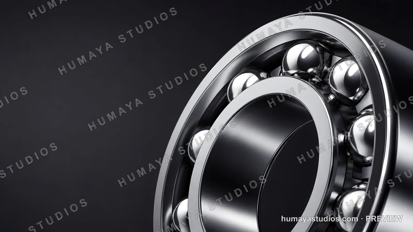 Close-up of industrial steel ball bearing on dark background
