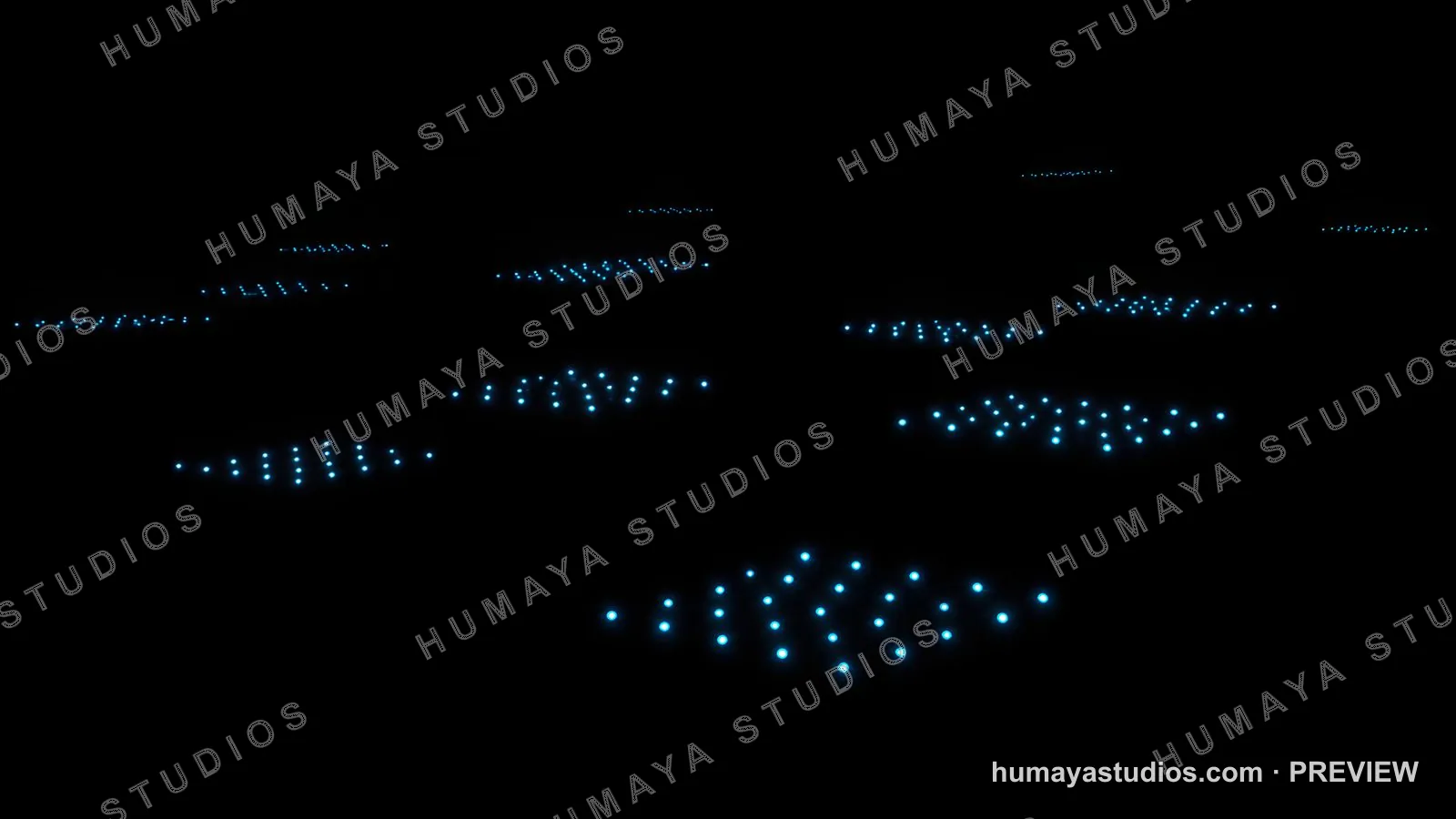 Glowing Blue LED Dot Matrix Patterns in Dark Space