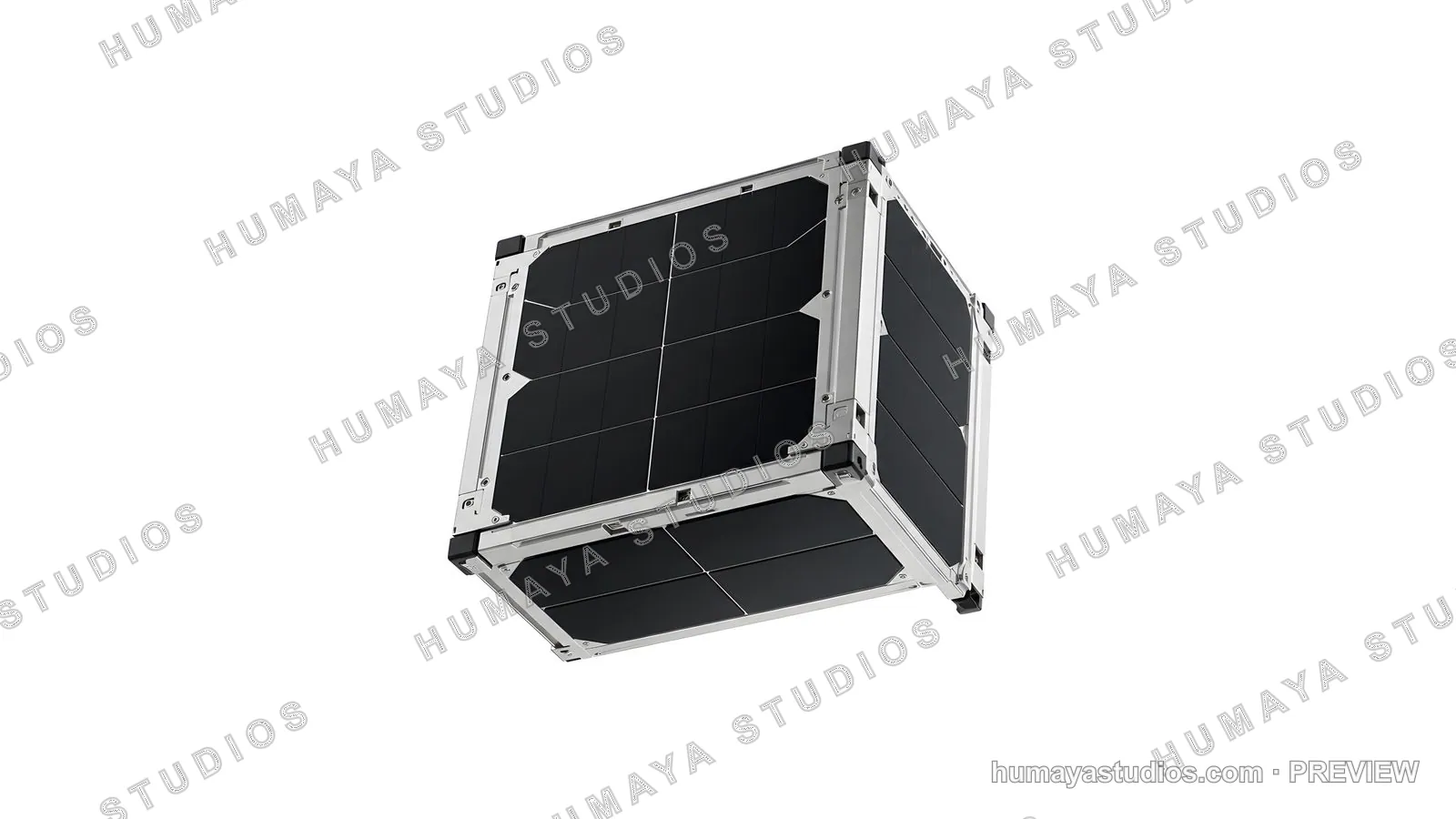 CubeSat miniature satellite in space with solar panels