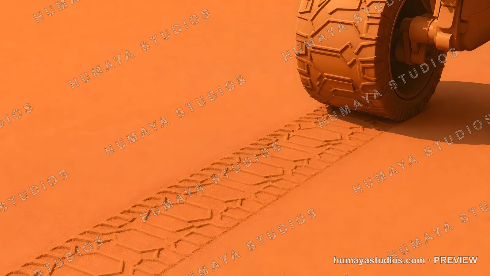 Mars Rover Wheel Leaving Tire Tracks on Martian Sand Surface