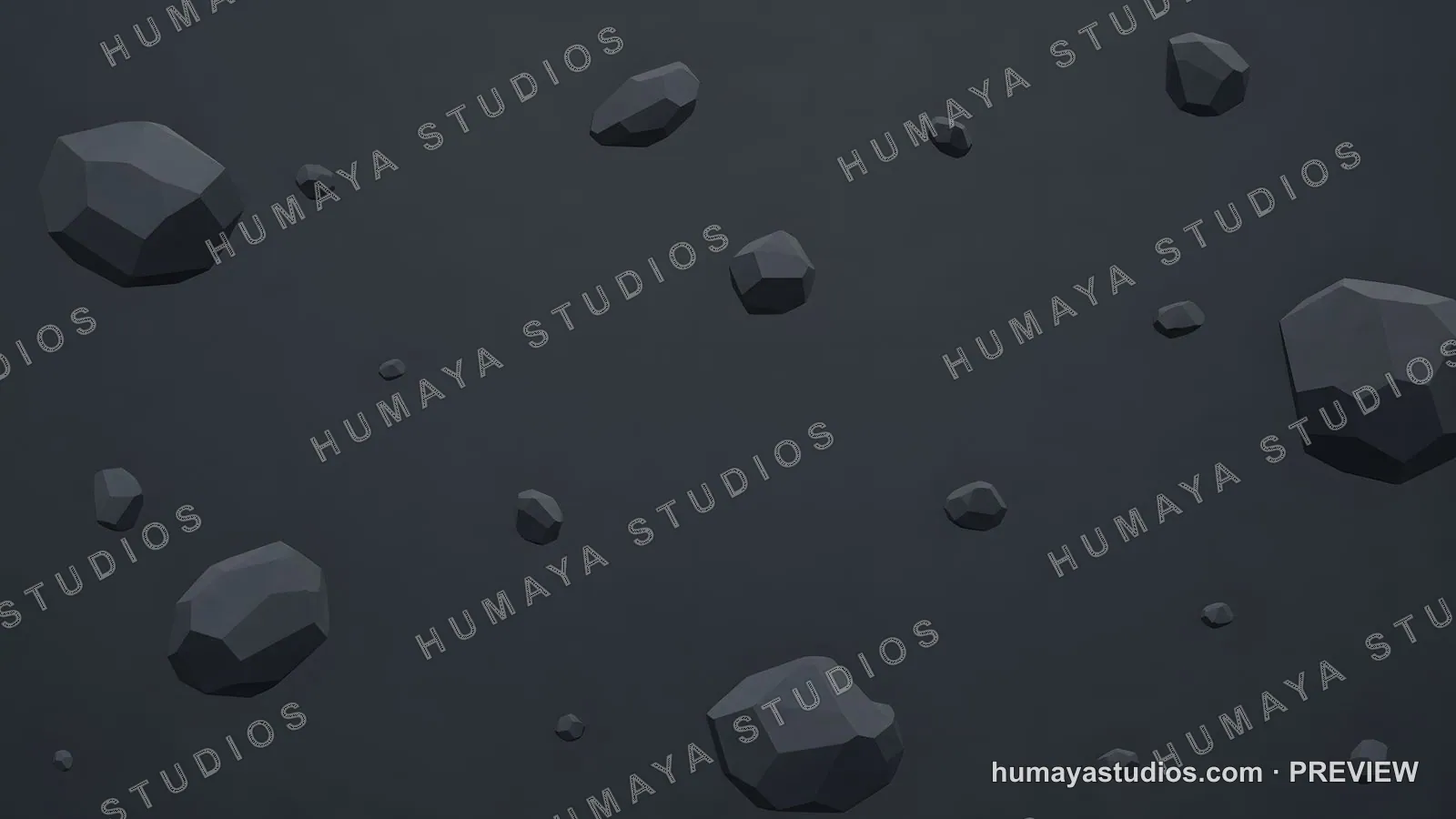 Low poly asteroids floating in dark space background