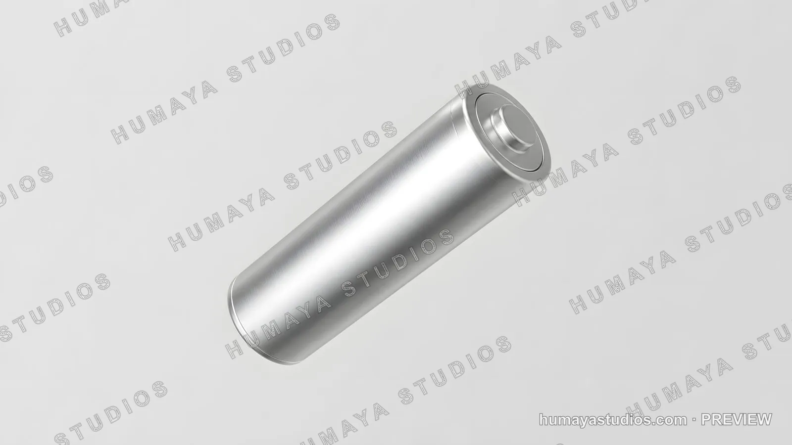Metallic AA battery floating on white background