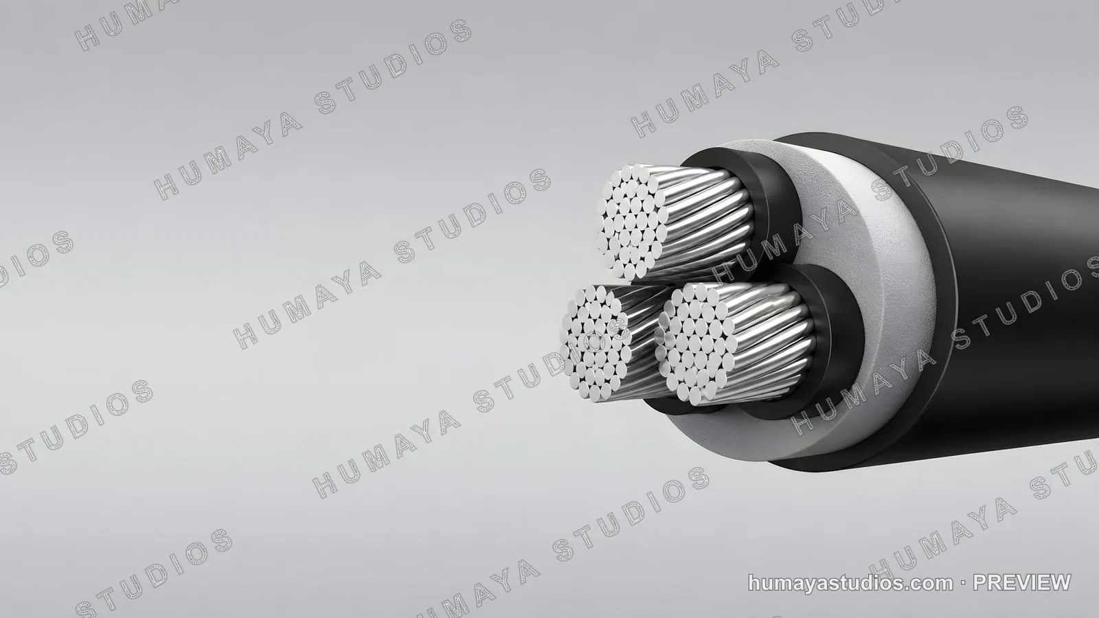 Industrial Electric Cable Cross Section Macro 3D Rendering