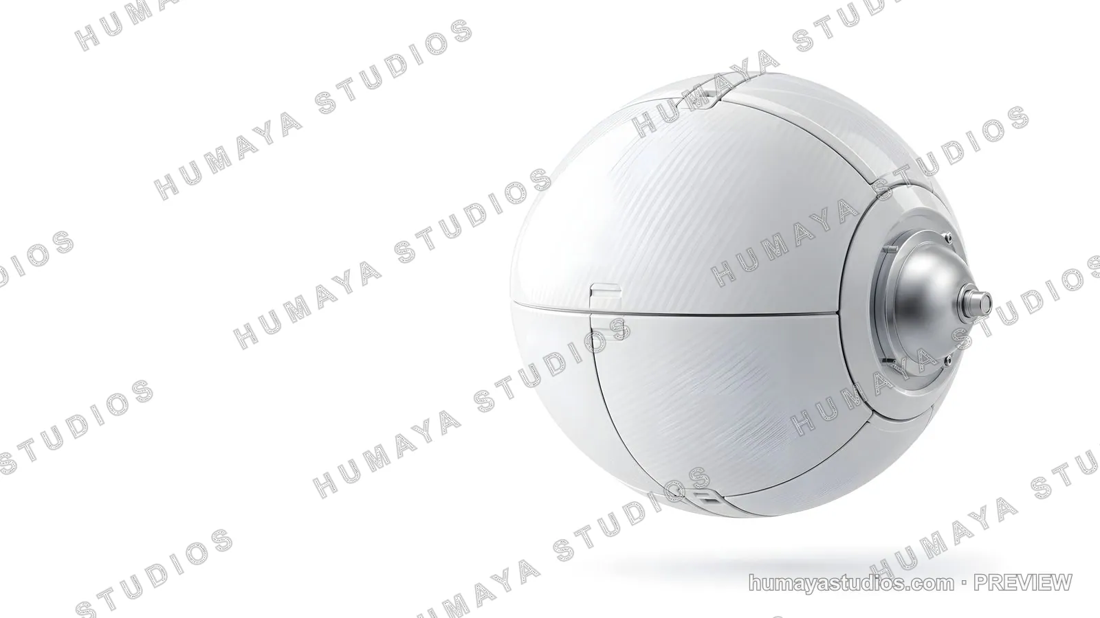 Futuristic white spherical robot or drone isolated on white background