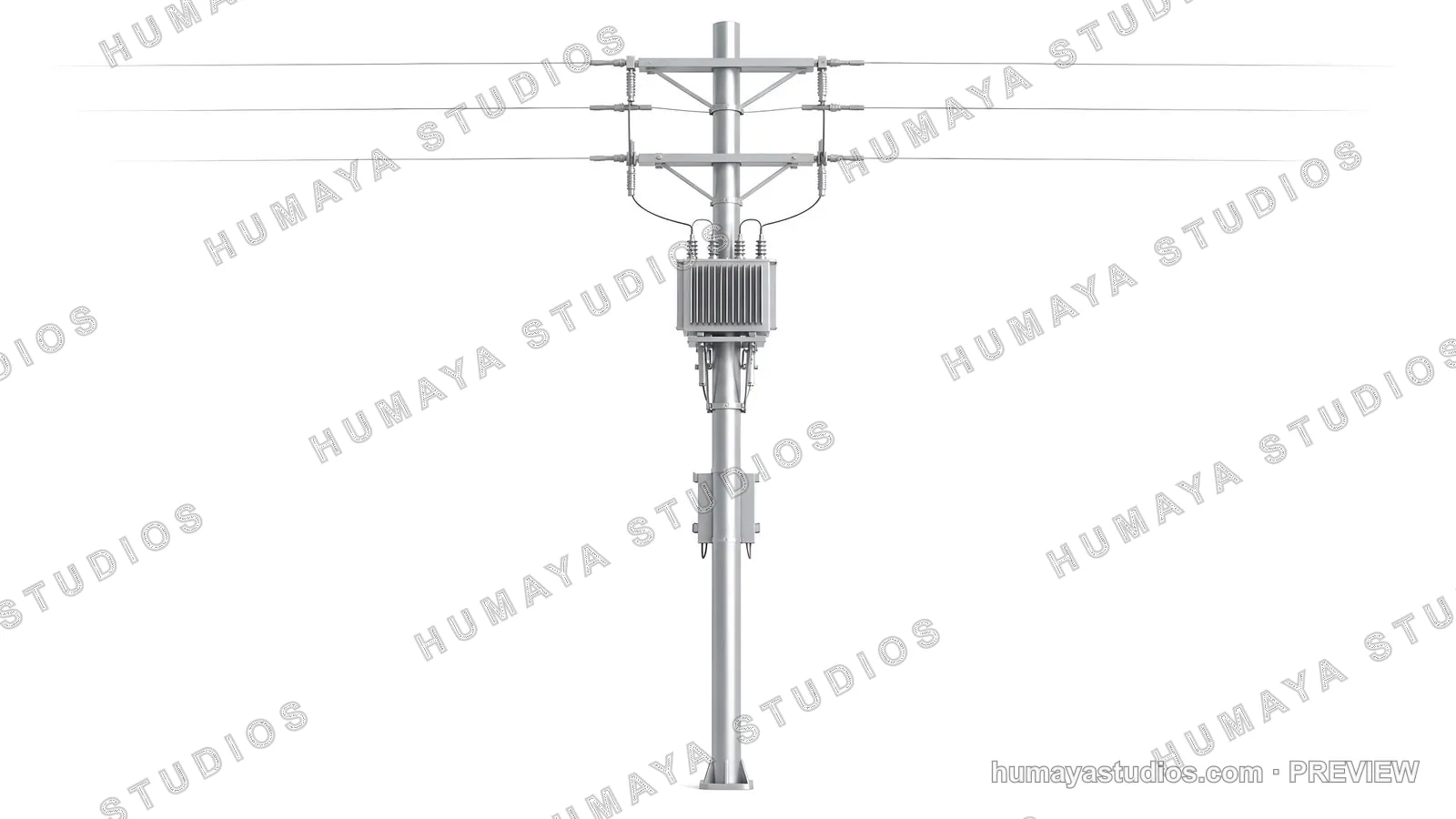 Utility Pole with Power Lines and Transformer on White