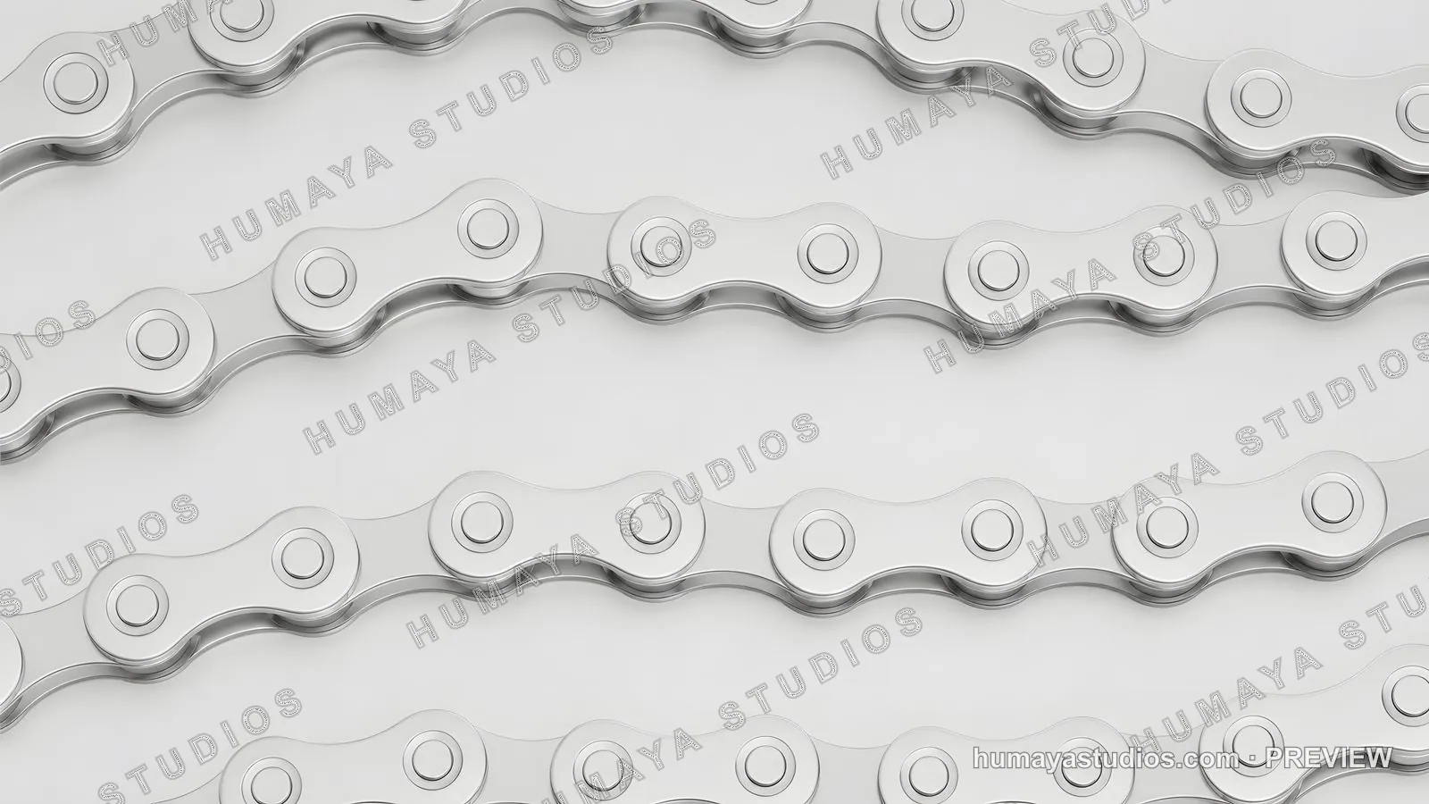 Close-up of shiny bicycle chains on clean white background