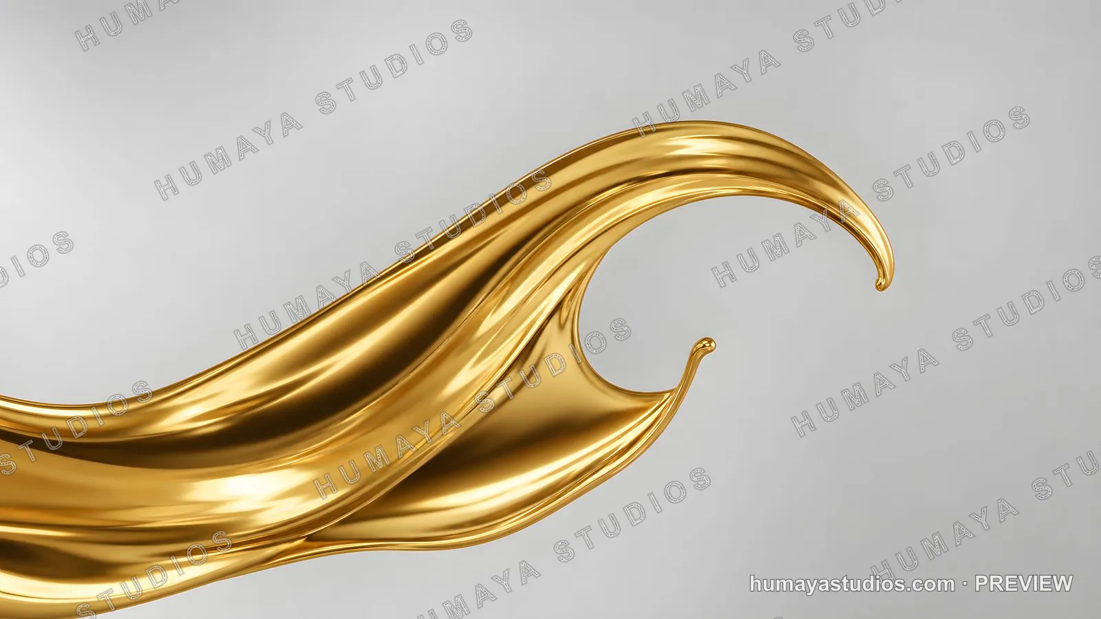 Glossy gold liquid wave splashing on a grey background