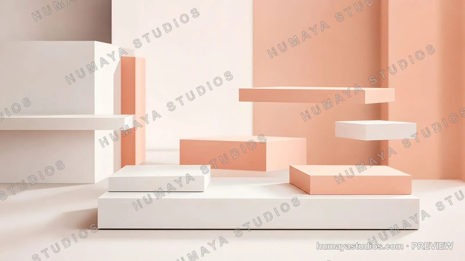 Minimalist geometric podiums for product display with pastel colors