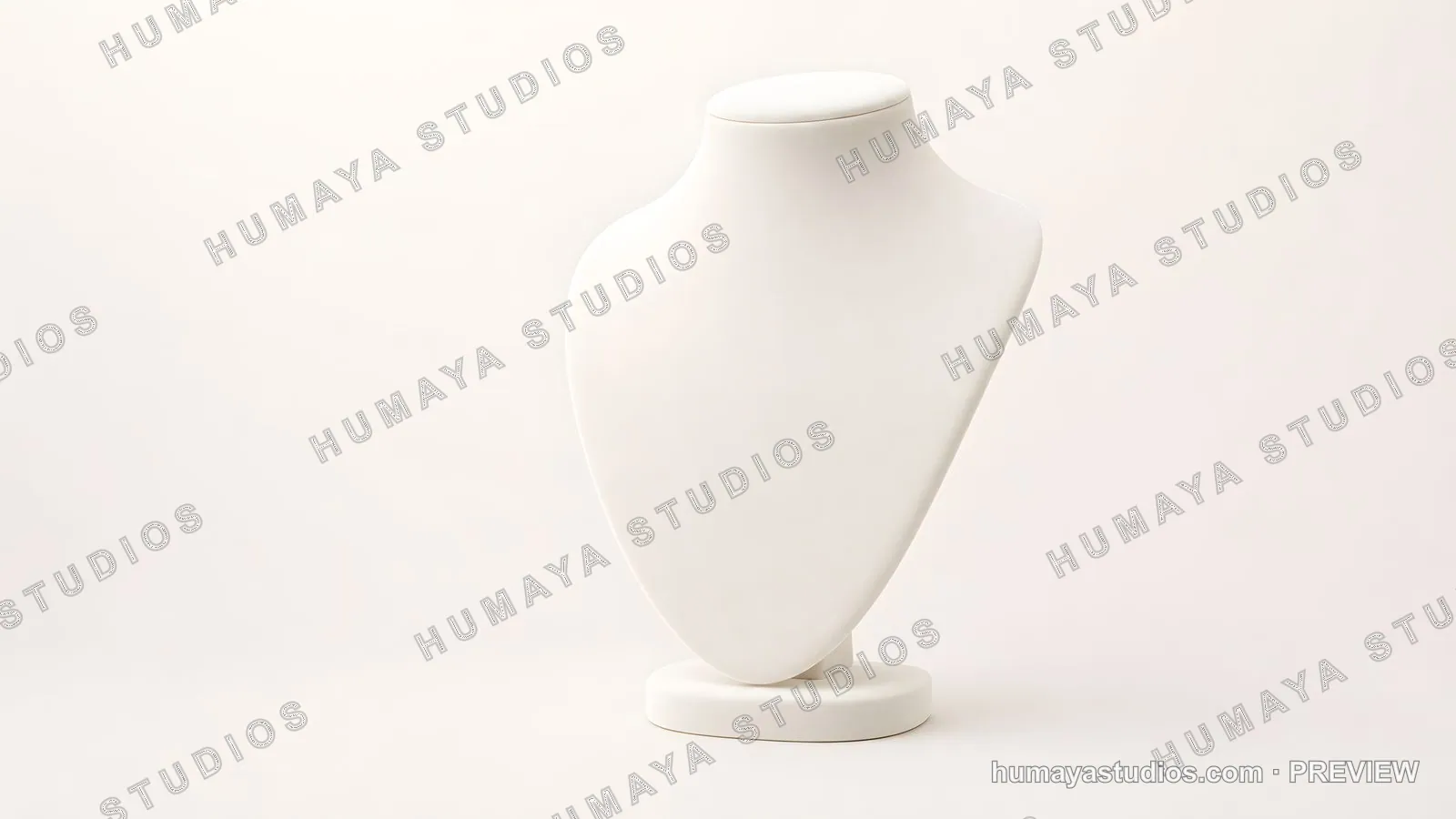 White Necklace Display Bust Mannequin on Plain Background