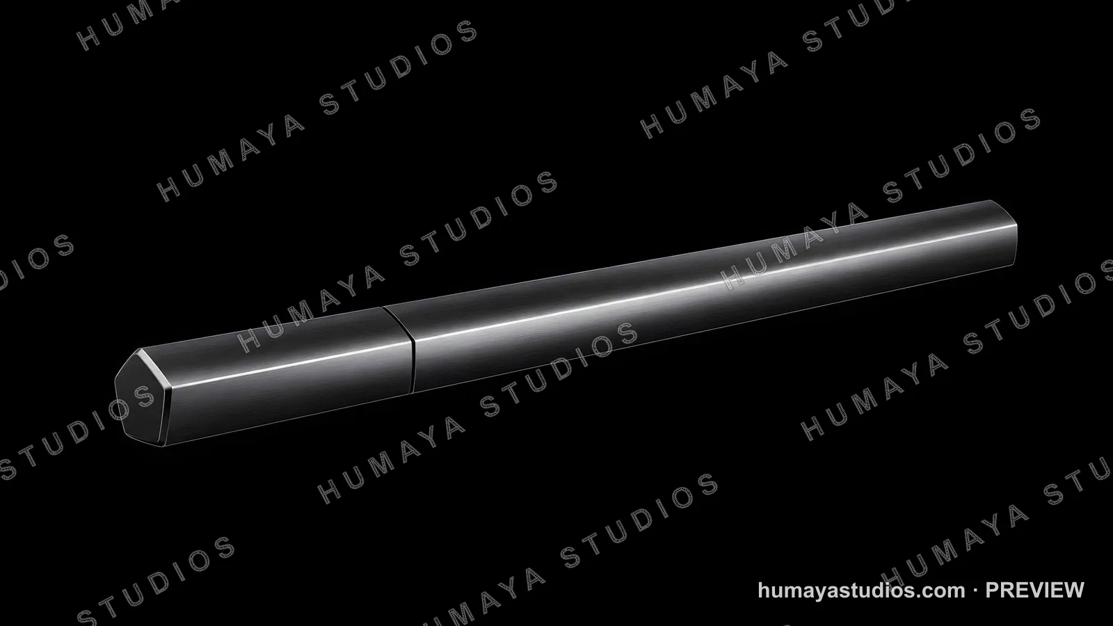 Modern metallic pen on black background, minimalist stationery