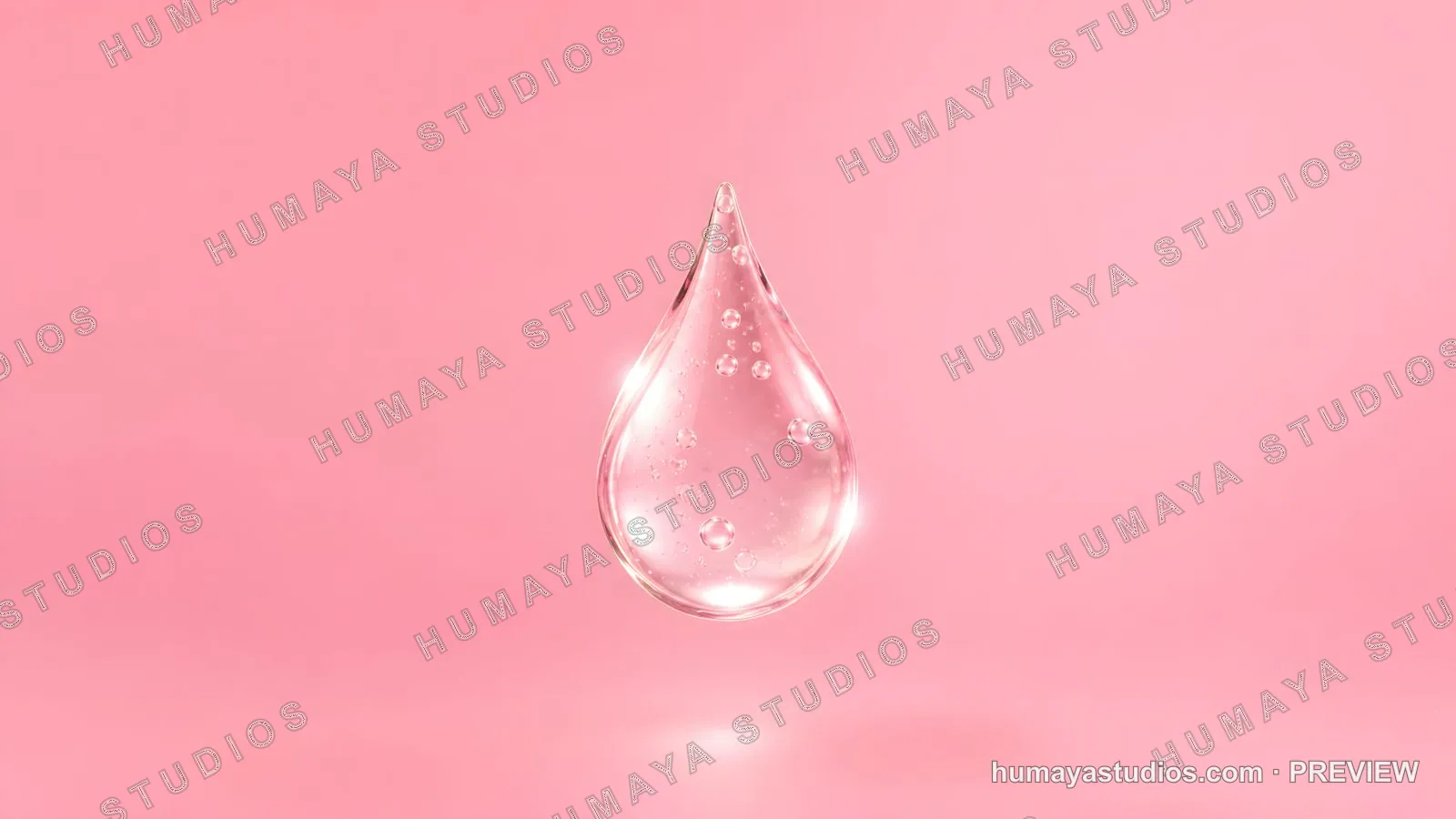 Transparent gel drop with bubbles on pink background