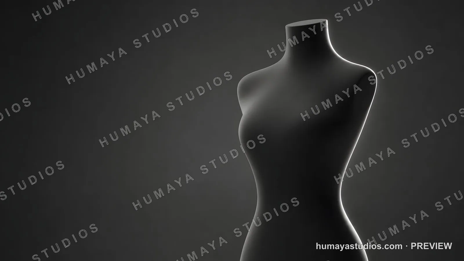 Black Mannequin Torso with Rim Lighting on Dark Background